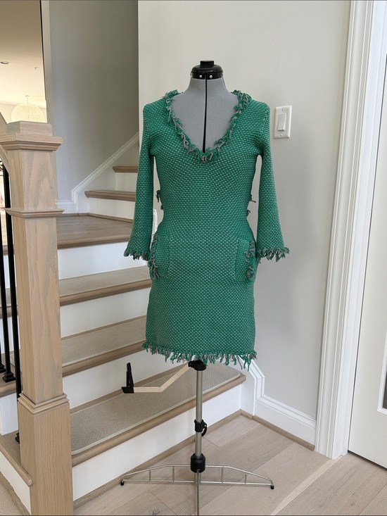 Tracy Reese Dresses & Skirts - Tracy Reese Green Fringed Knit V-Neck Mini Dress